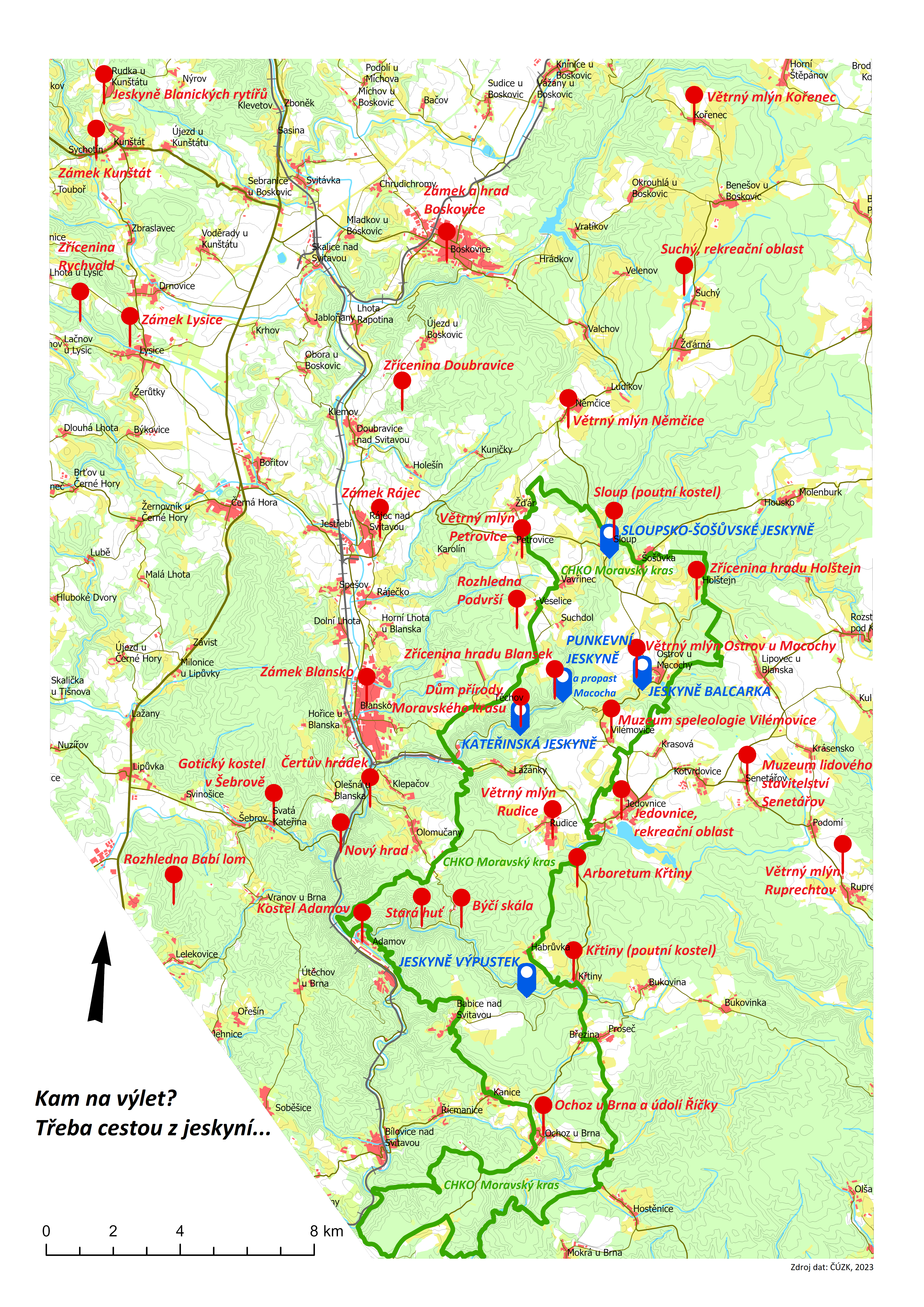 Studentská práce na téma turistické zajímavosti v okolí jeskyní. Autor: Vojtěch Páleník, Univerzita Palackého v Olomouci, obor Geografie a regionální rozvoj; 2024